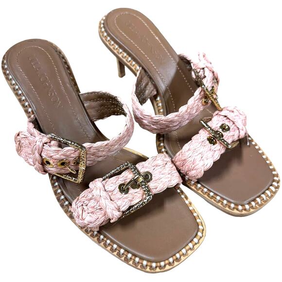 Ulla Johnson Ellery Raffia Sandal Pink Size 38 US 8 Great Condition Gold Buckle - Picture 2 of 9